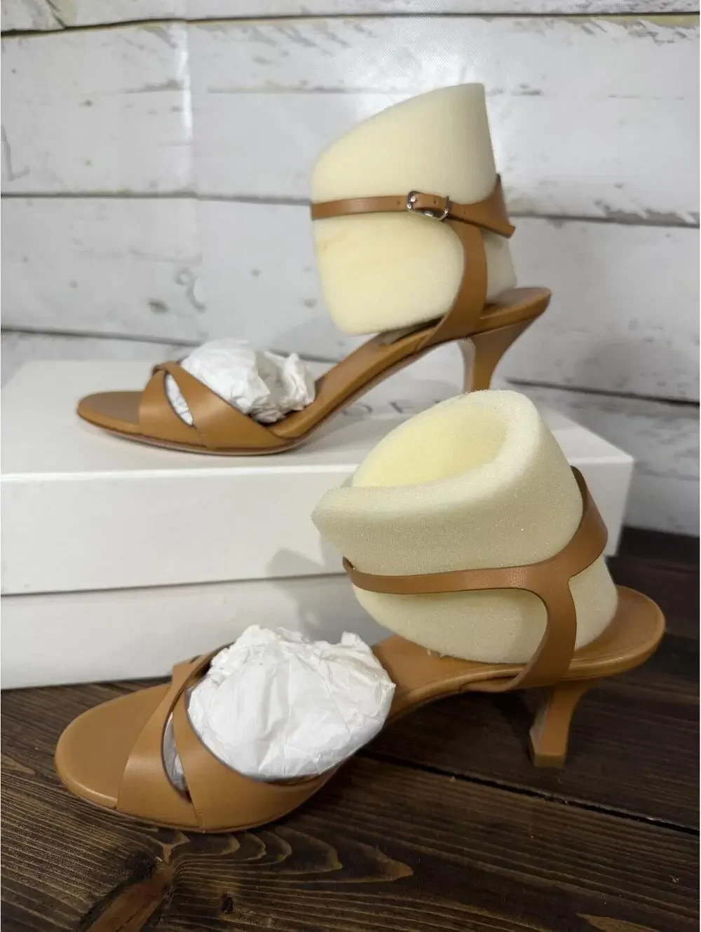 NIB Casadei Italy Tan Leather Ankle Strap Sandals Heels EU 36 Made in Italy